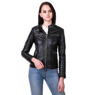                       Leather Retail Black Faux leather Jacket For Woman                                              