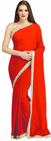 Women's  Orange Georgette  Sari With Blouse