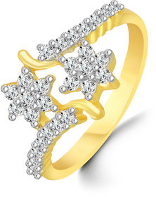 Sukai Jewels Double Star Diamond Studded Gold Plated Alloy  Brass Cubic Zirconia Finger Ring for Women  Girls SFR106G