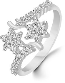 Sukai Jewels Double Star Diamond Studded Rhodium Plated Alloy  Brass Cubic Zirconia Finger Ring for Women  Girls SFR106R