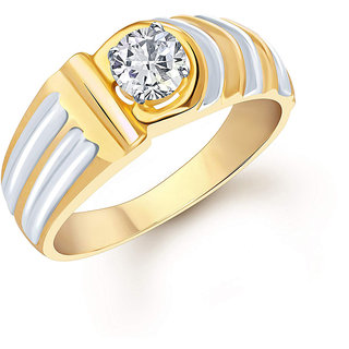 Sukai Jewels Single Solitaire Gold Plated Alloy & Brass Cubic Zirconia Finger Ring for Men [SFR338G]
