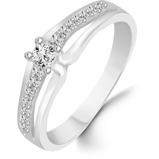 Sukai Jewels Women Alloy Silver Solitaire Diamond Studded Rhodium Plated & Brass Cubic Zirconia Ring