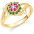 Sukai Jewels Multi Ruby Floral Gold Plated Alloy & Brass Cubic Zirconia Studded Finger Ring for Women & Girls [SFR203G]