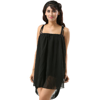 Buy One Piece Dress Spaghetti Strap Back Metal Cross Cutout Sleeveless Black Color Online 1199 from ShopClues