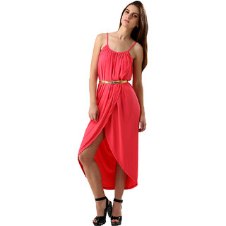 Adorable  Pink Sexy Summer Bohemian Dress Irregular Women Beach Dresses Pleated Skirt Fashion Vintage Maxi Belt Casual L