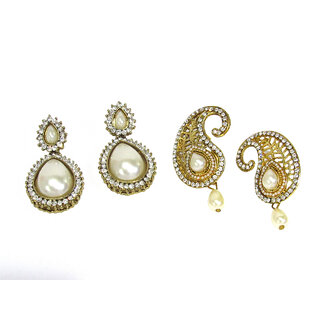                       White Pearl Tilak Mango Shape Earring Set of 2                                              