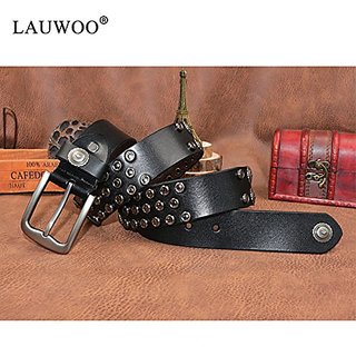Akruti LAUWOO Brand designer Men Vintage punk belt Retro Rivet Leather Rock Jeans Belt Goth Genuine Leather Belt for male free shipping