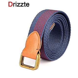 Akruti Drizzte Mens Belt Plus Size 130 140 150 160 180cm 51 to 71inch Double Ring Canvas Belt for Big Tall Man Jeans Pants Blue Red
