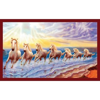 Vastu Nano Poster White 7 Horse Running Poster (Right To Left)