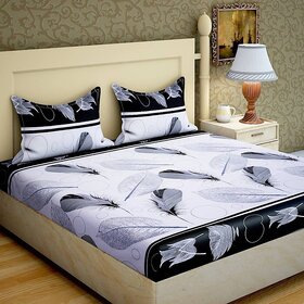 Z decor Cotton 1 Double Bed Sheet, 2 Pillow (wht pankh2)