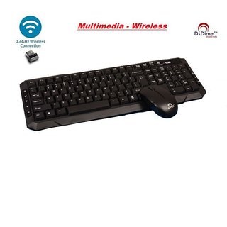 D-Dime D-110 Multimedia Black Wireless Desktop Keyboard (USB Dongle is inside Mouse battery cover)