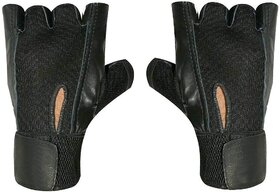 JMO27Deals Netted  Leather Wrist Support Gym  Fitness Gloves (Black)