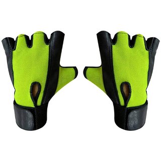 JMO27Deals Netted Wrist Support Gym  Fitness Gloves (Green)