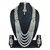 Padmawati White Crystal Kundan Five Line Pearl Long Mala Necklace Dangler Earrings Mang Tikka Jewelry Set