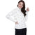 Texco Ivory White Studs Embelished Turtle Neck Full Sleeve With Cut Out Zipperer Detailing Winter Sweat Shirt