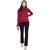 Texco Lurex Maroon Zipper Mock Neck Well Crafted Sweatshirt With Attached Gloves