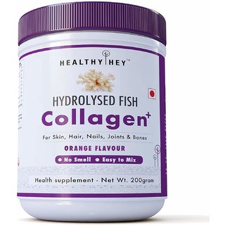 HealthyHey Fish Collagen Powder 200g - Hydrolyzed Fish Collagen Peptides (Orange Flavour 200g)