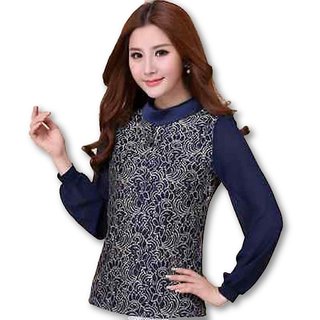 Buy Women Party Top Club Wear High Neck Navy Blue Lace And Chiffon High Fashion Top Online 999 From Shopclues