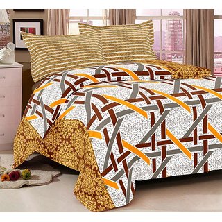 The Intellect Bazaar 100% Pure Cotton 144 TC Double Bedsheet with 2 Contasted Pillow Covers (Yellow)