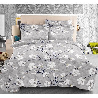 The Intellect Bazaar 100% Pure Cotton 144 TC Double Bedsheet with 2 Contasted Pillow Covers (Grey)