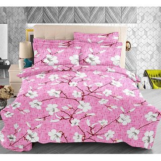 The Intellect Bazaar 100% Pure Cotton 144 TC Double Bedsheet with 2 Contasted Pillow Covers (Pink)