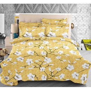 The Intellect Bazaar 100% Pure Cotton 144 TC Double Bedsheet with 2 Contasted Pillow Covers (Yellow)