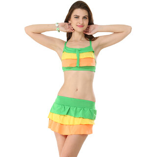                       Pretty And Extraordinary Multi Colored Significant Ruffled Tie Skirted Bikini Set                                              