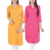 PMM Creation Pink  Yellow Plain/Printed Cotton Kurti / Kurta / Kurtis for Women