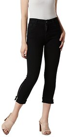 Miss Chase Women's Black Skinny Mid Rise Clean Look Cropped Stretchable Denim Jeans