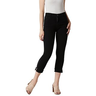                       Miss Chase Women's Black Skinny Mid Rise Clean Look Cropped Stretchable Denim Jeans                                              