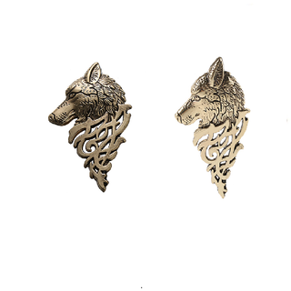 2 Pc Charming Vintage Men Wolf Badge Brooch Lapel Pin Shirt Jewelry Gift Nice Gift (pack of 2 brooch bronz and silver )