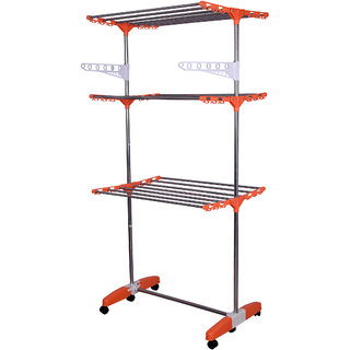 Mega's Stainless Steel , High Grade Plastic, With Movable stand  Foldable, Make In INDIA, Portable Cloth Drying Stand