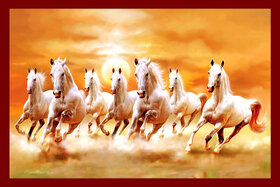 Galaxy Vaastu White Seven Horse Running Vinyl Wall Posters