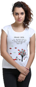 Origin indie White Self Design Print T Shirt