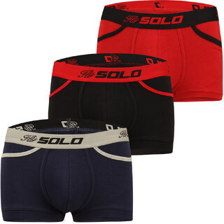                       SOLO Men's Modern Grip Short Trunk with Pocket Cotton Stretch Ultra Soft Classic Boxer Brief (Pack of 3)                                              