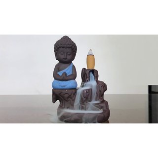 KARTIK Buddha Smoke Fountain Buddha Incense Burner  Meditating  Buddha Smoke Backflow Cone Incense Holder Decor(Blue)