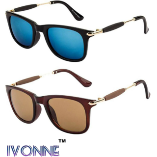 Ivonne Combo Of Blue Brown Wayfarer Sunglasses 