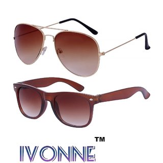 Ivonne Brown Aviator Sunglass With Free Brown Wayfarer Sunglass Uv Protecte 