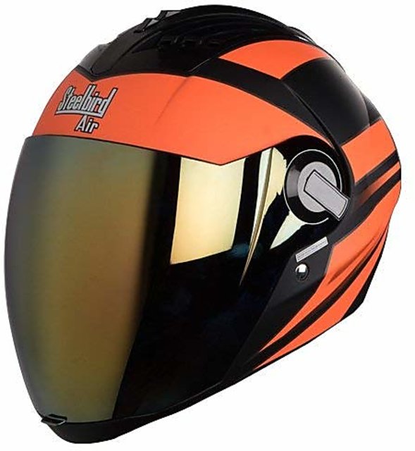 Buy Steelbird Helmet SBA 2 STREAK Glossy Black Orange Golden Visor