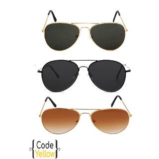 Code Yellow Unisex Aviator Style UV Protected Sunglasses (Combo of 3)