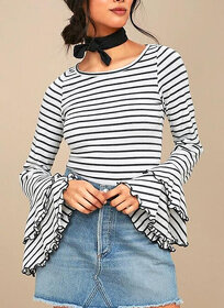 Code Yellow Women's Black White Stripes Bell Sleeves Top