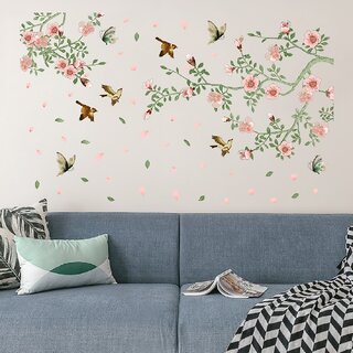                      JAAMSO ROYALS Bird Flower Treetop Branch Decorative  Wall Sticker for Home Dcor                                              