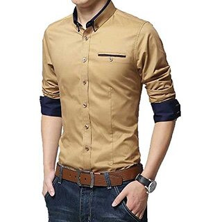 GLADIATOR PRODUCTS PLAIN SHIRT BEIGE (LIGHT GOLD) WITH NAVY