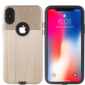 iPhone X Premium tpu pc hybrid hair line hard case with cloth and brushed pattern , Scratch Resistant (Gold)