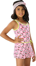The Little Princess-Girls Attractive Hello Kitty Cartoon Print Multi Pink Scoop Neck 3 piece Cover Up