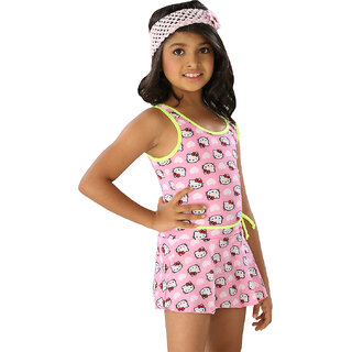 The Little Princess-Girls Attractive Hello Kitty Cartoon Print Multi Pink Scoop Neck 3 piece Cover Up