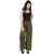 Stylebutik Women High Waisted (Olive Green  White) Striped Palazzo Trouser Pants Formal