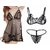 Billebon- Women Black Nightwear Babydoll Dress with G-String Panty (L4 - Black Pintex-L20 - Black)