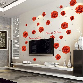                       JAAMSO ROYALS Decor wall sticker love flower red rose pearl creativity  Wall Sticker for Home Dcor                                              