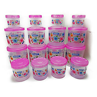 Twister Plastic Containers Set of 16 PCS (2400ml, 1600ml, 800ml, 400ml) Pink